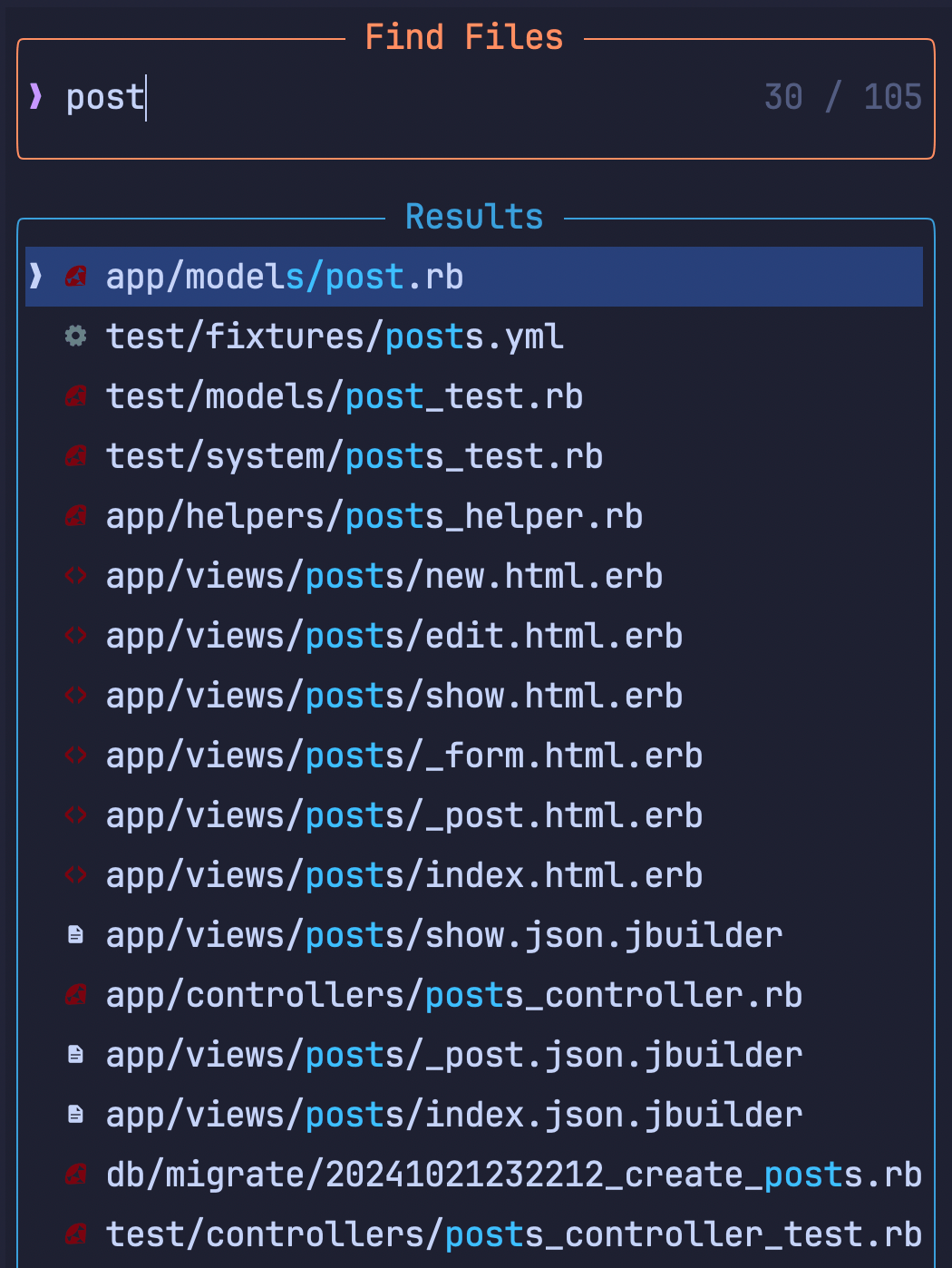 A list of all of the search results