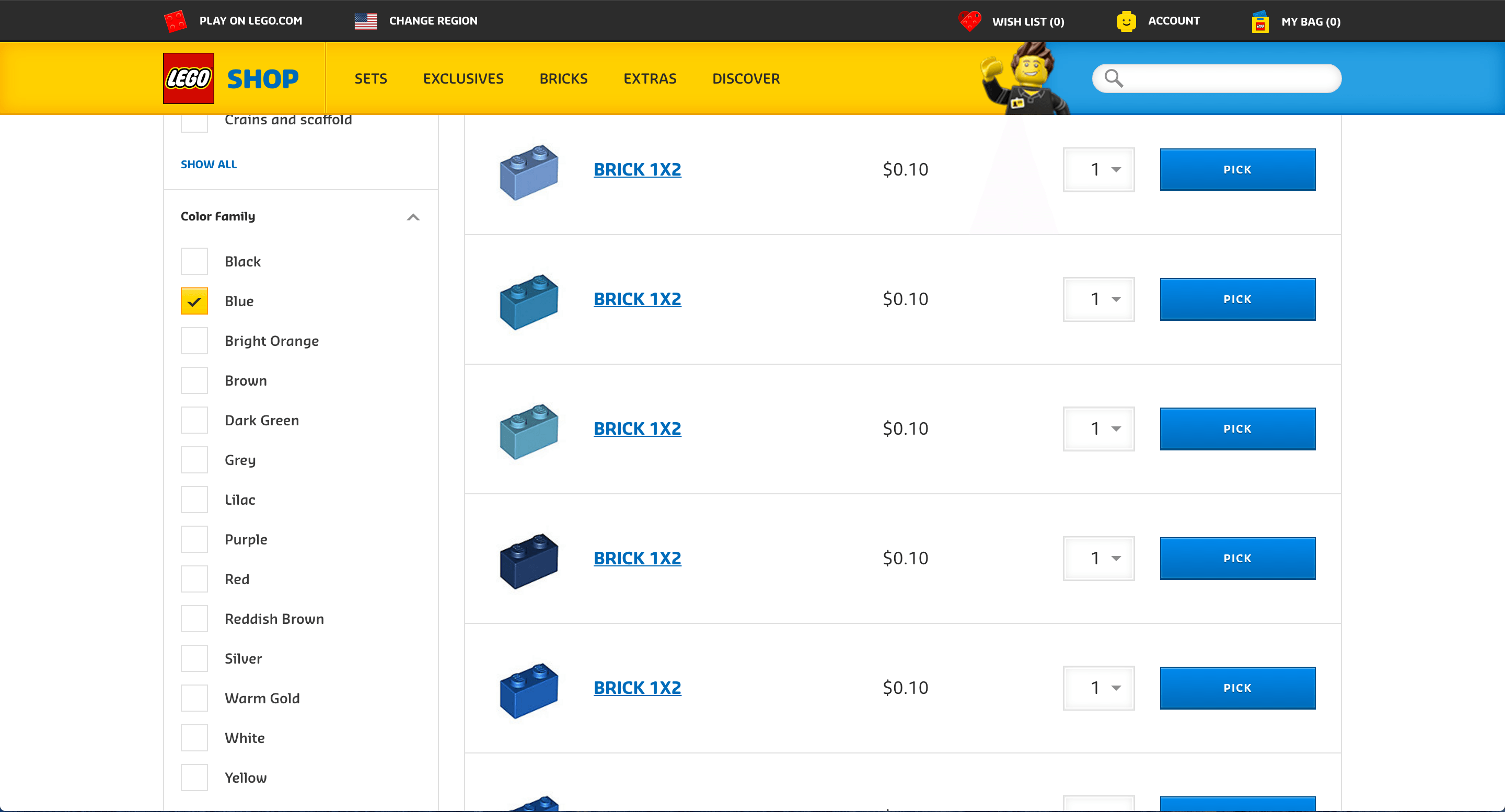 The blue bricks on Pick A Brick